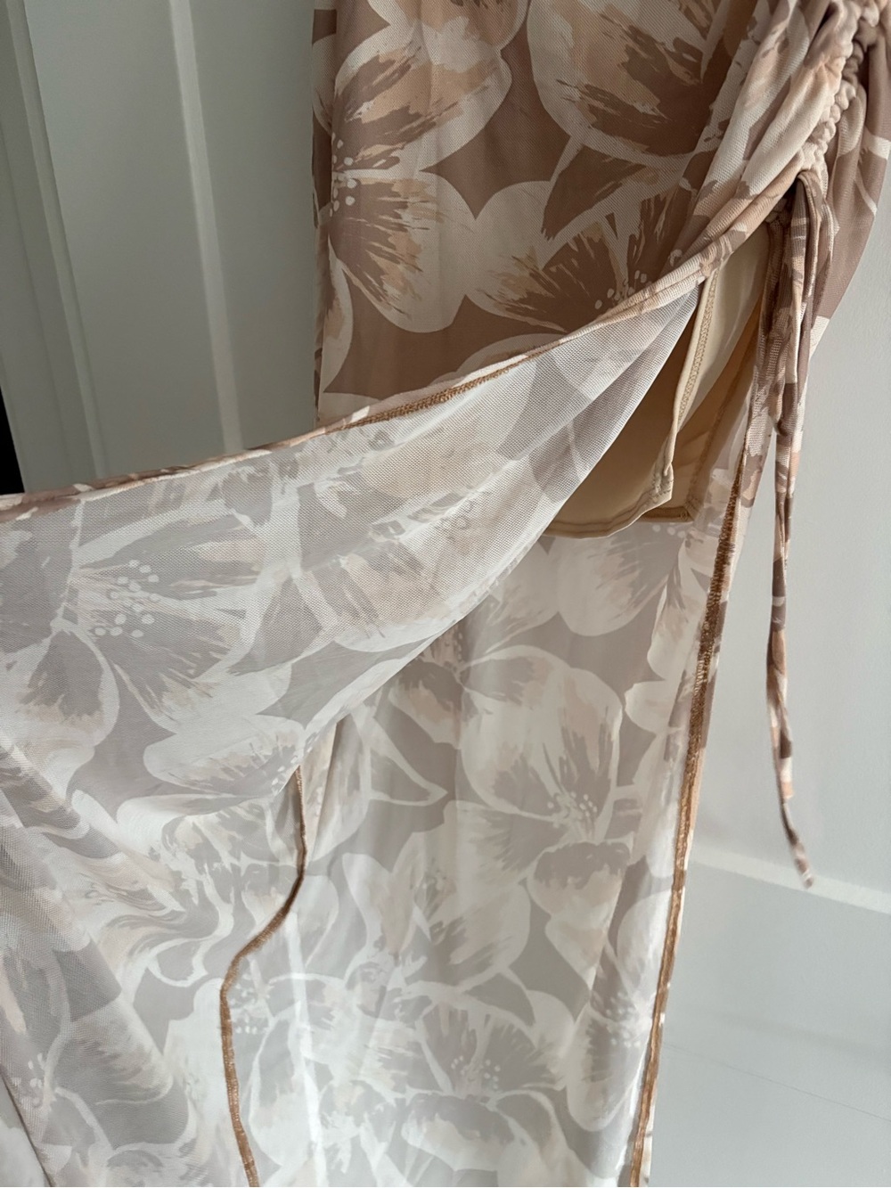 Beige Floral Strapless Maxi Dress - Picture 3 of 7